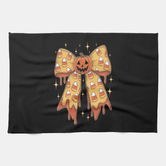 Halloween Pumpkin Bow Candy Corn Geschirrtuch (Horizontal)