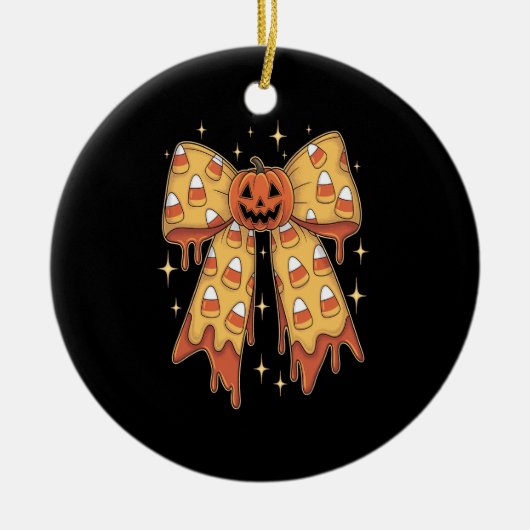 Halloween Pumpkin Bow Candy Corn Keramik Ornament (Vorne)