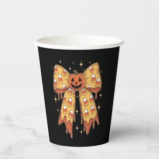 Halloween Pumpkin Bow Candy Corn Pappbecher (Vorderseite)