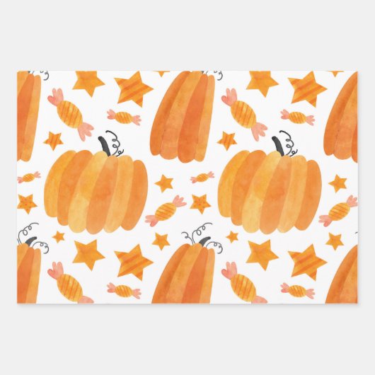 Halloween Pumpkin & Candies Trick or Treattern Geschenkpapier Set (Vorderseite 2)
