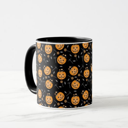 Halloween Pumpkin Candy Bucket Black Orange Tasse (Vorderseite Links)