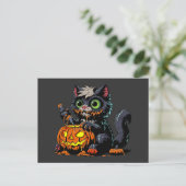 Halloween Pumpkin Carving Cat Postkarte (Stehend Vorderseite)