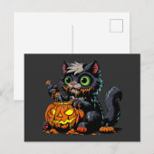 Halloween Pumpkin Carving Cat Postkarte (Vorne/Hinten)
