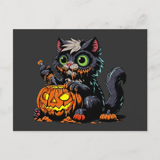 Halloween Pumpkin Carving Cat Postkarte (Vorderseite)
