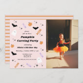 Halloween Pumpkin Carving Geburtstag Einladung (Vorne/Hinten)