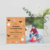 Halloween Pumpkin Carving Geburtstag Einladung (Stehend Vorderseite)