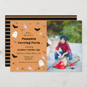 Halloween Pumpkin Carving Geburtstag Einladung (Vorne/Hinten)