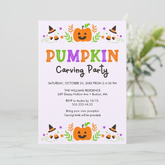 Halloween Pumpkin Carving Party Einladung (Stehend Vorderseite)