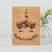 Halloween Pumpkin Carving Party Unicorn Einladung (Stehend Vorderseite)