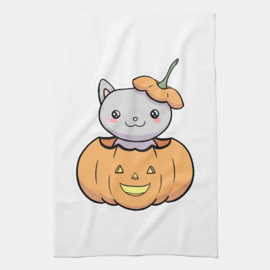 Halloween Pumpkin Cat Geschirrtuch (Vertikal)