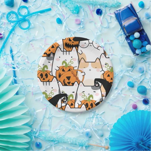 Halloween Pumpkin & Cat Paper Plate Pappteller (Party)