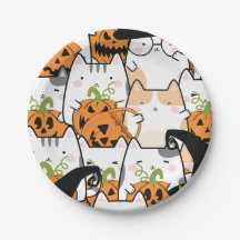 Halloween Pumpkin & Cat Paper Plate