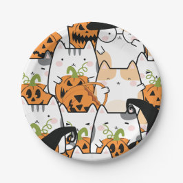 Halloween Pumpkin & Cat Paper Plate Pappteller