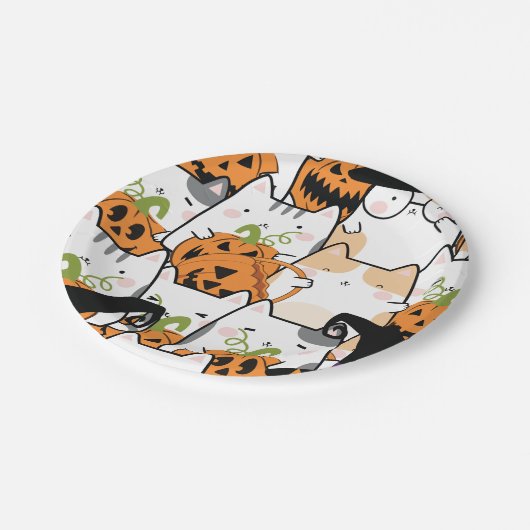 Halloween Pumpkin & Cat Paper Plate Pappteller (Schrägansicht)