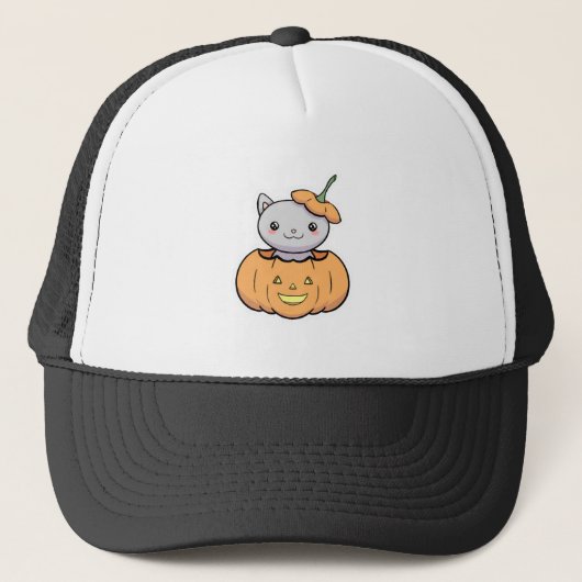 Halloween Pumpkin Cat   Truckerkappe (Vorderseite)