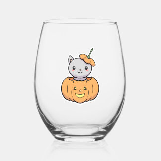 Halloween Pumpkin Cat Weinglas Ohne Stiel