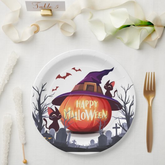 Halloween Pumpkin, Cats & Hexenha Pappteller (Hochzeit)