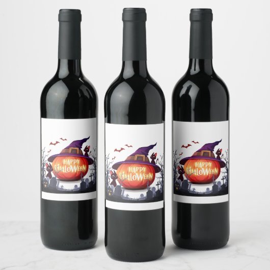 Halloween Pumpkin, Cats & Hexenha Weinetikett (Flaschen)