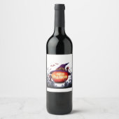 Halloween Pumpkin, Cats & Hexenha Weinetikett (Vorderseite)