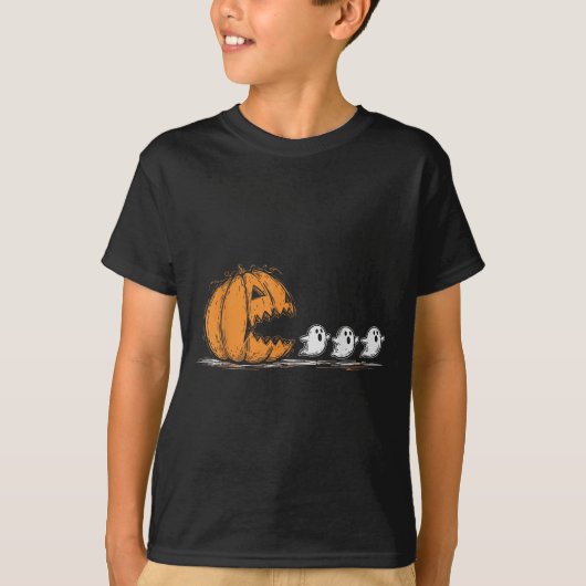 Halloween Pumpkin Chasing Ghost T-Shirt (Vorderseite)