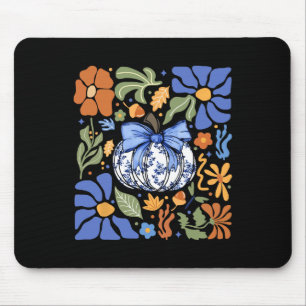 Halloween Pumpkin Chinoiserie Blue & amp; White Fl Mousepad