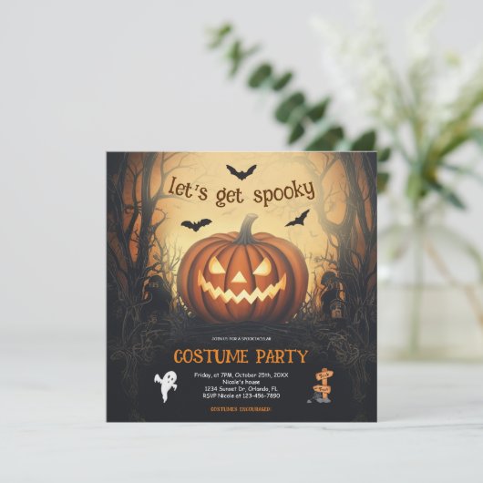 Halloween Pumpkin Costume Party Einladung (Stehend Vorderseite)
