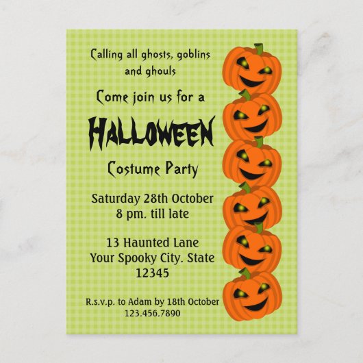 Halloween Pumpkin Costume Party Einladungspostkarte (Vorderseite)