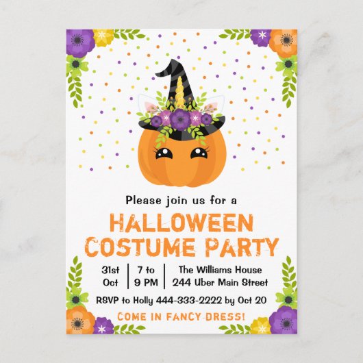 Halloween Pumpkin Costume Party White Postcard Postkarte (Vorderseite)
