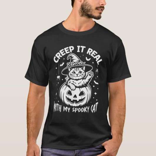 Halloween Pumpkin Creep It Real with My Spooky Cat T-Shirt (Vorderseite)