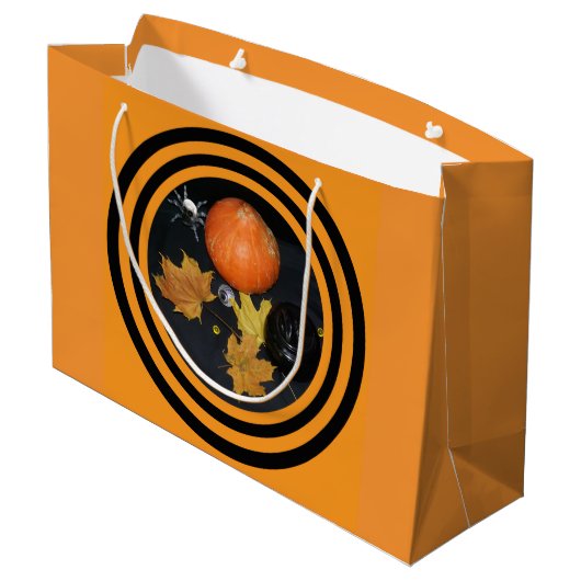Halloween Pumpkin Dekoration Große Geschenktüte (Rückseite Schrägansicht)