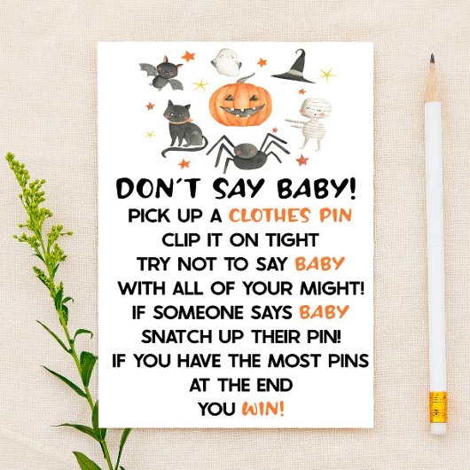 Halloween Pumpkin Don't Say Baby Shower Game Briefpapier