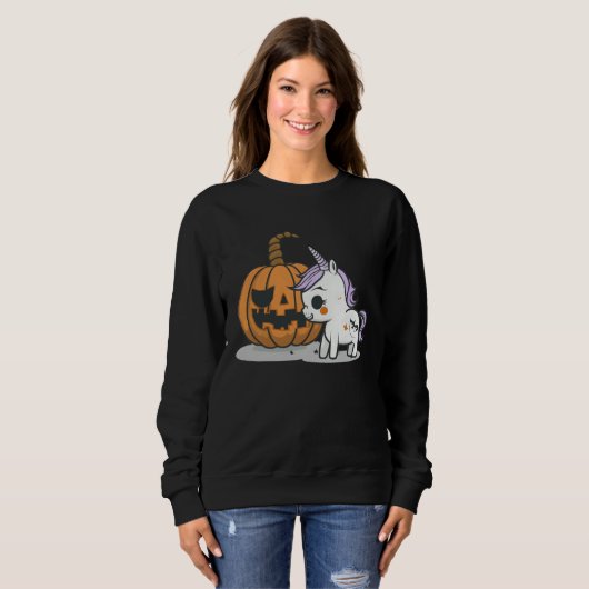 Halloween pumpkin eats unicorn skeleton candy sweatshirt (Vorne ganz)
