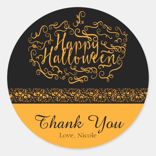 Halloween Pumpkin Elegantes Black Orange Gastgesch Runder Aufkleber (Vorderseite)