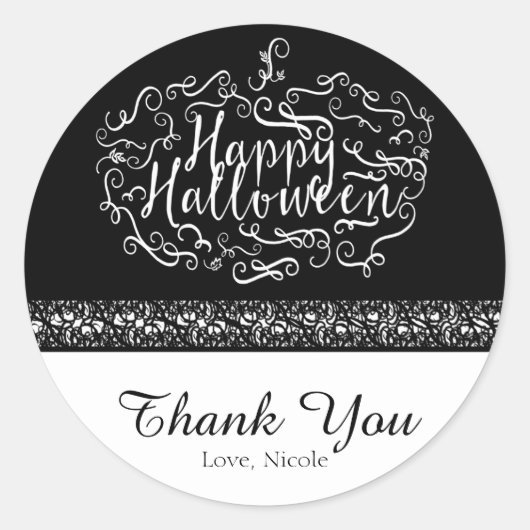 Halloween Pumpkin Elegantes Schwarz-weißes Gastges Runder Aufkleber (Vorderseite)