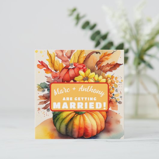 Halloween Pumpkin Erntedank Cornucopia Wedding Save The Date (Stehend Vorderseite)