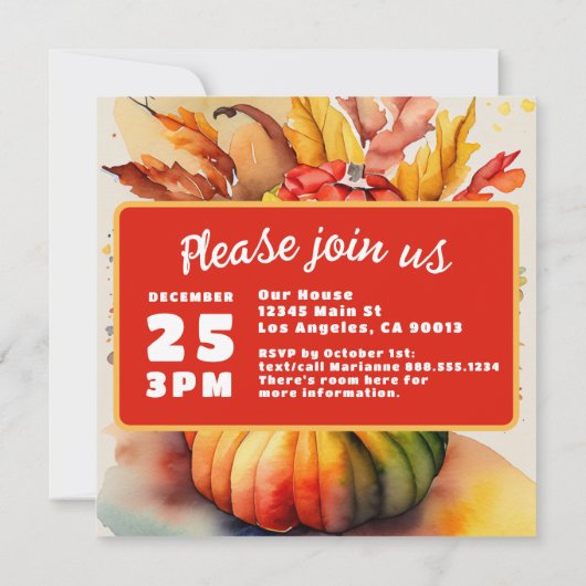 Halloween Pumpkin Erntedank Cornucopia Wedding Save The Date (Rückseite)