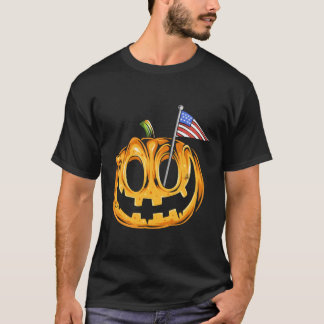 Halloween Pumpkin Face American Flag T-Shirt