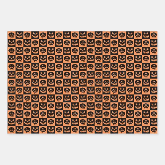 Halloween Pumpkin Face Ghost Spooky Muster Geschenkpapier Set (Vorderseite)