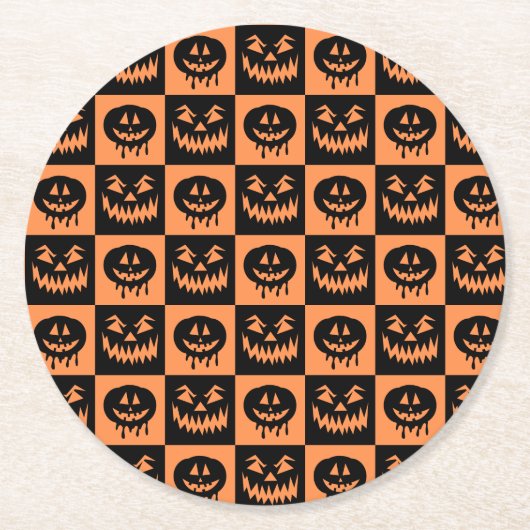 Halloween Pumpkin Face Ghost Spooky Muster Runder Pappuntersetzer (Vorderseite)