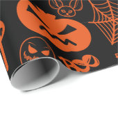 Halloween Pumpkin Face Kürbislaterne Black Geschenkpapier (Rolleneckpunkt)