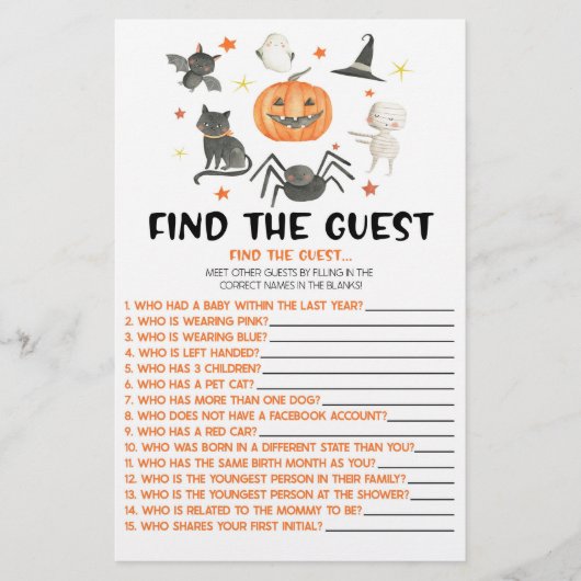 Halloween Pumpkin Find The Guest Baby Shower Game Briefpapier (Vorderseite)