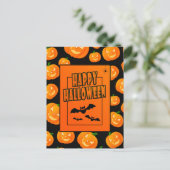 Halloween Pumpkin & Flying Bats Postkarte (Stehend Vorderseite)