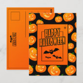 Halloween Pumpkin & Flying Bats Postkarte (Vorne/Hinten)