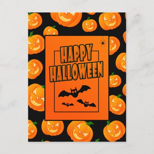 Halloween Pumpkin & Flying Bats Postkarte (Vorderseite)