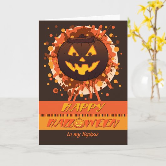 Halloween Pumpkin, für Nephew, Grunge, Humorisch Karte (Gelbe Blume)