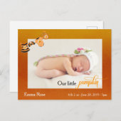 Halloween Pumpkin-Geburtserklärung Postkarte (Vorne/Hinten)