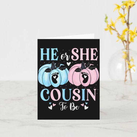 Halloween Pumpkin Gender Reveal He Or She Cousin T Karte (Gelbe Blume)