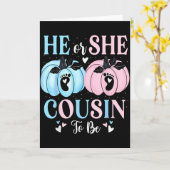 Halloween Pumpkin Gender Reveal He Or She Cousin T Karte (Gelbe Blume)