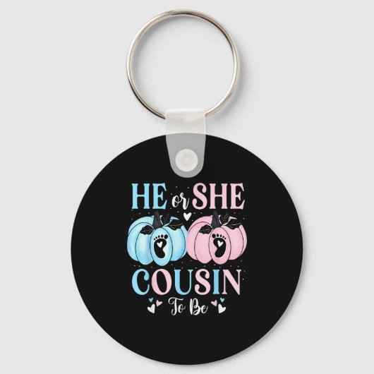 Halloween Pumpkin Gender Reveal He Or She Cousin T Schlüsselanhänger (Vorderseite)