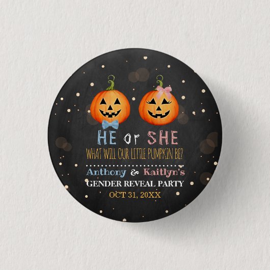 Halloween Pumpkin Gender Reveal Party Button (Vorderseite)